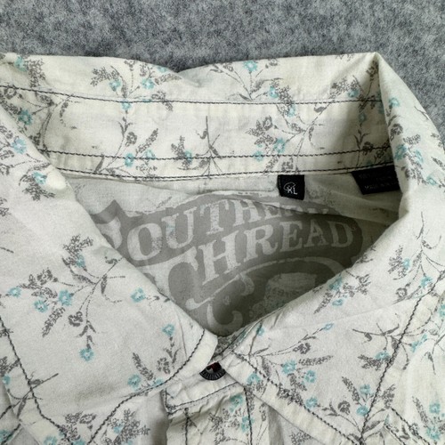 Southern Thread Western Shirt White Floral Pearl Snaps Red Stitch Lightweight - Picture 3 of 7