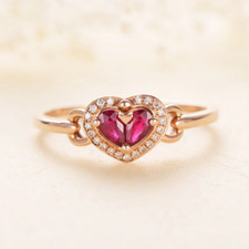 1.5ct Pear Pink Ruby Ring Simulated Diamond Halo Heart Shape Rose Gold Plated