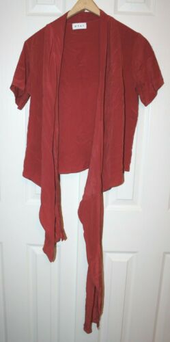 Anthropologie WRAY 100% Silk Cayenne Rust Orange True Wrap Top Short Sleeves NYC - Picture 10 of 12