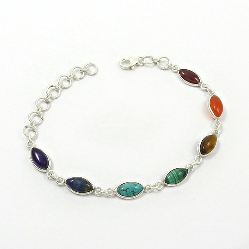 Marquesita Turquesa Natural 925 Plata Madre Bisel Cadena Chakra Pulsera Joyería - Imagen 3 de 6