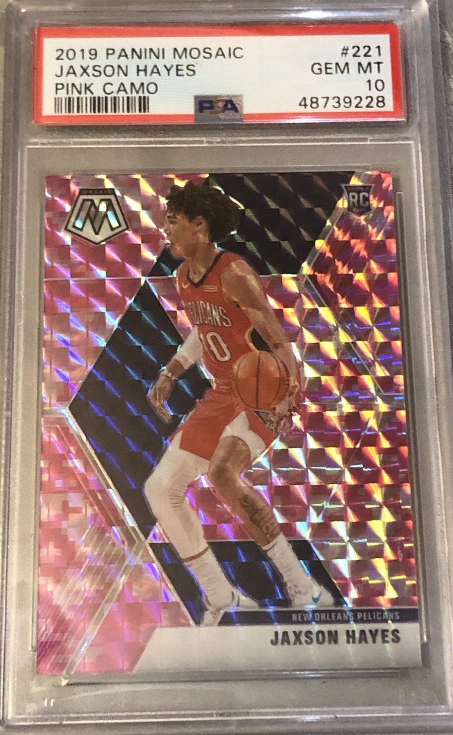 2019 Panini Mosaic Pink Camo Prizm #221 Jaxson Hayes RC Rookie PSA 10