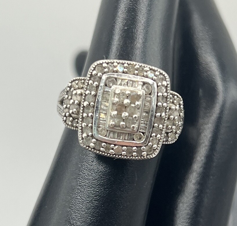 1ct Natural Diamond Rectangular Double Frame Wedd… - image 1