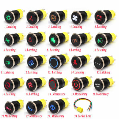 16mm Waterproof 12V-24V Car LED Power Push Button Momentary Switch Metal ON/OFF