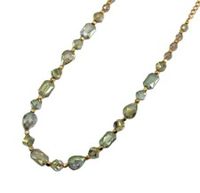 Green glass bead necklace with beads in rectangle, teardrop, round shapes New
