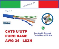 cavo di rete ethernet U/UTP cat6 rame puro 100% LSZH 24 AWG 100ohm non schermato