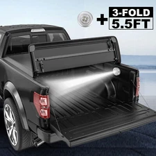 5.5FT Bed TRI-FOLD Soft Truck Tonneau Cover For 09-14 Ford F-150 On Top w/ Lamp