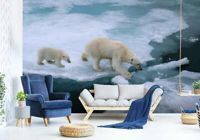 3D Ice Cube Polar Bear A619 Animal Wallpaper Mural Self-adhesive Removable Amy
