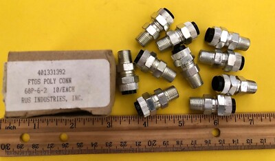 Lot of 10 RUS IND 68P-6-2 Ftg Poly Connector 3/8  x 1/8  Pipe Size