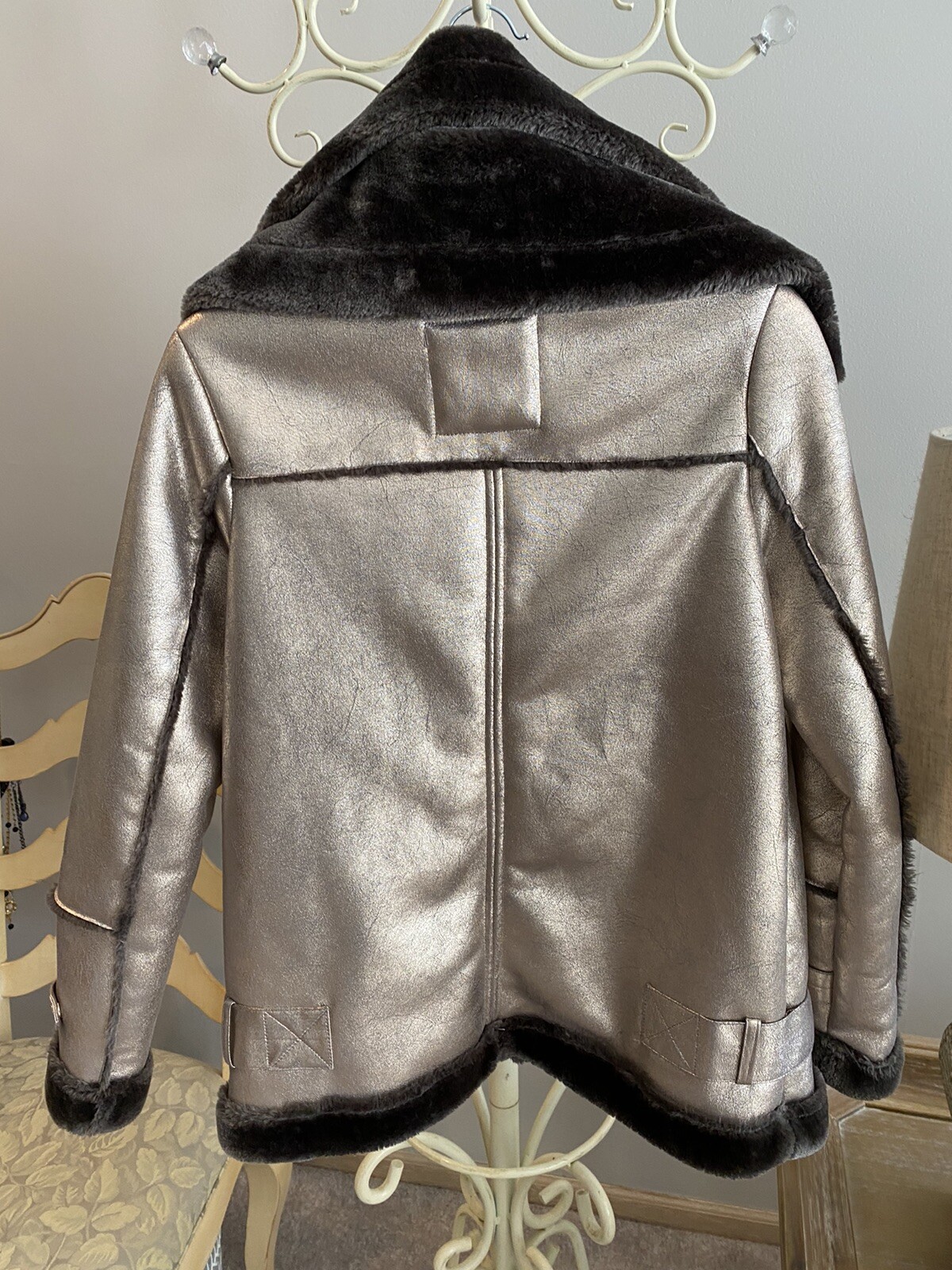River Island Gold Faux Leather Jacket Size US 4 Eur34… Gem