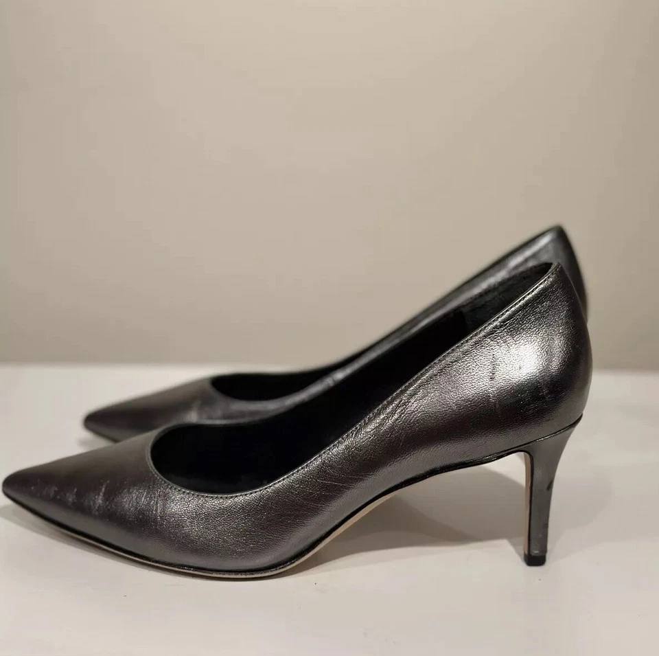 Zapatos de salón Via Spiga metálicos plateados de cuero italiano de peltre para mujer 7M/37 Foto 3 de 4