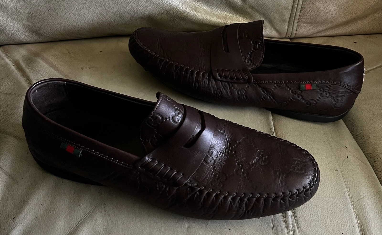 Mocassins Gucci marron chocolat Saint Marin Guccissima en cuir taille 9,5 / US 10