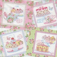 TWO Individual Napkins Pastries Flowers Lunch for Decoupage 1330 