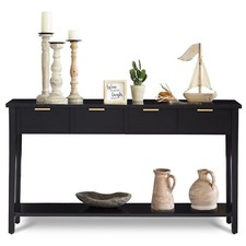 60 " Long Sofa Table Rustic Entryway Console Table w/ 4 Drawers Storage Shelf