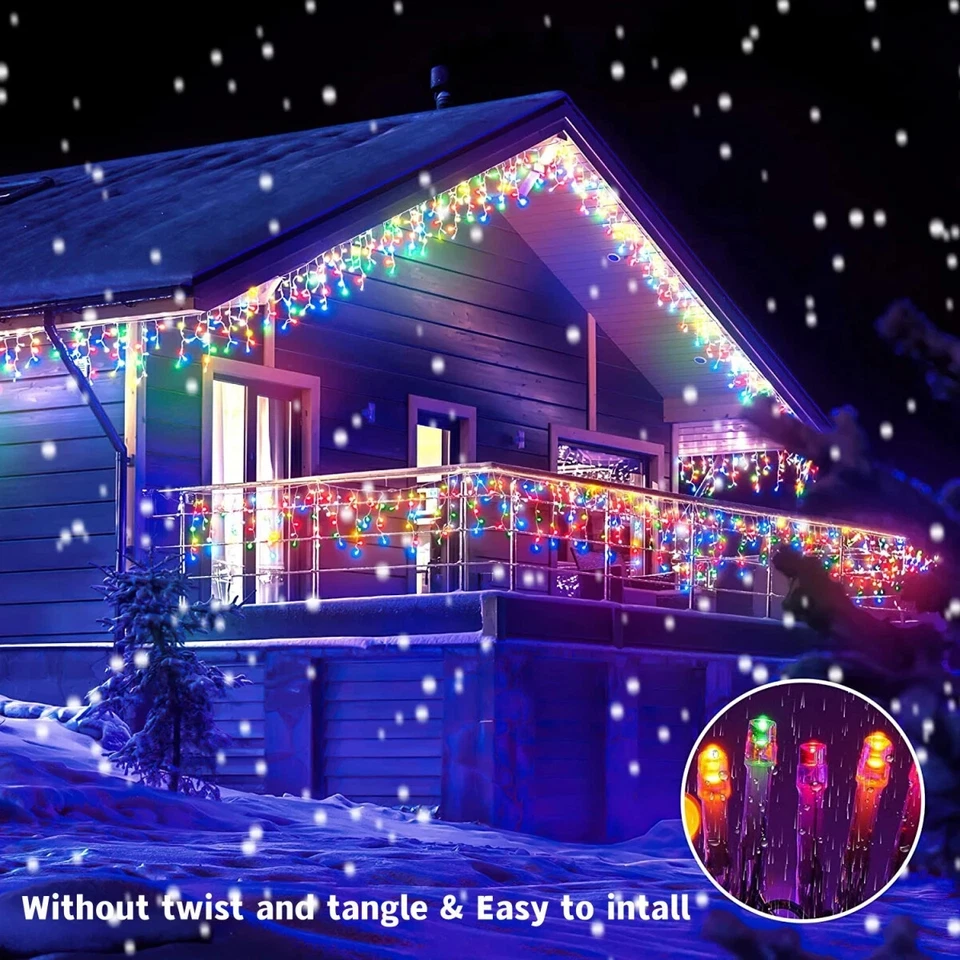 13~80ft LED Icicle Lights Fairy String Curtain Lights Christmas Xmas Party Decor - Image 2 of 4
