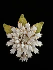Vintage  Costume Jewelry white green leaf flower brooch, pin