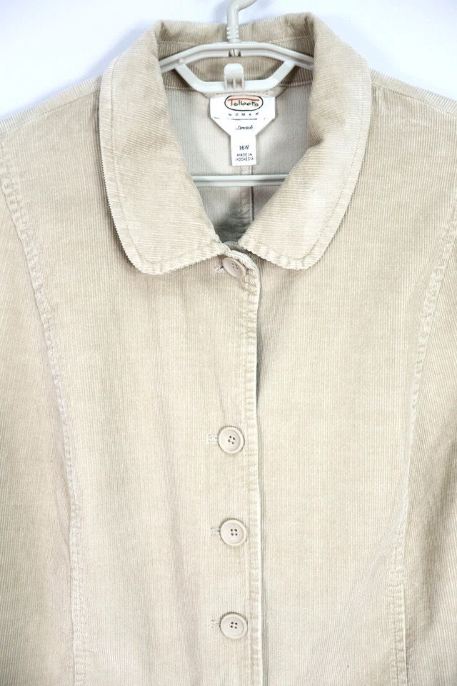TALBOTS Mujer Elástico Algodón Pana Chaqueta Blusa Bolsillos Camel Tostado Talla 16W Foto 4 de 4