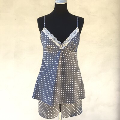 ESPRIT Babydoll Dessous Set Top mit Shorts a Pois grau weiß Spitze Gr.S