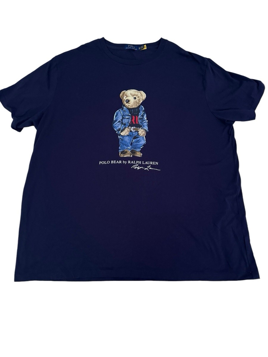 Mens Polo Ralph Lauren Navy Blue m Bear Cowboy Country Denim T Shirt Tee  2XB OG