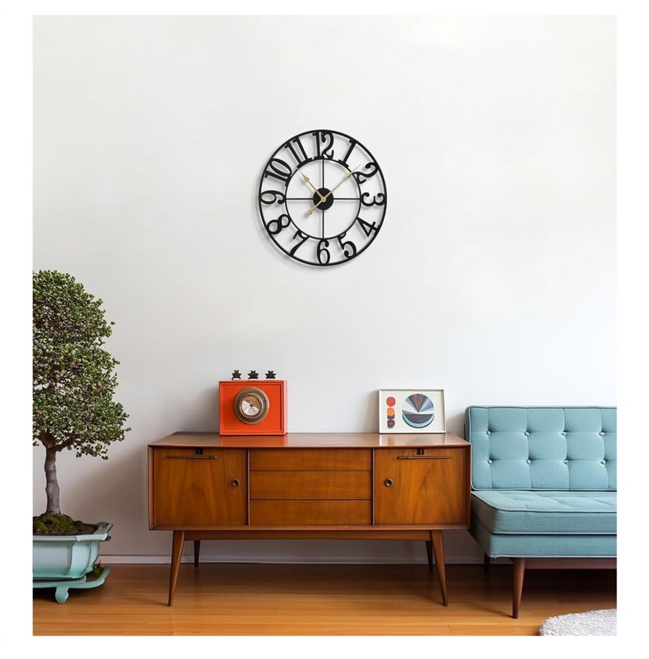 LEIKE Large Wall Clock,Silent,Non Ticking,Battery Operated Round Modern ...