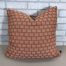 Newport Feather Down Oversized Throw Pillow Orange Cream Woven Retro Boho Vibe