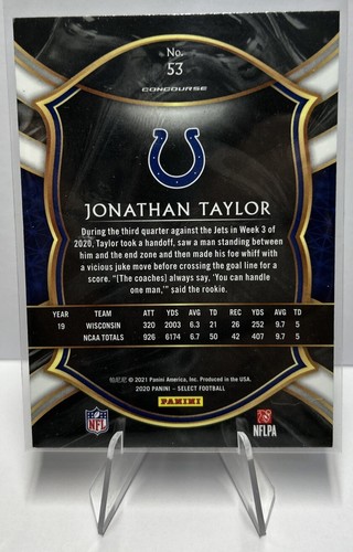 Jonathan Taylor 2020 Panini Select Concourse Rookie RC CARD#53 Colts - Picture 2 of 2