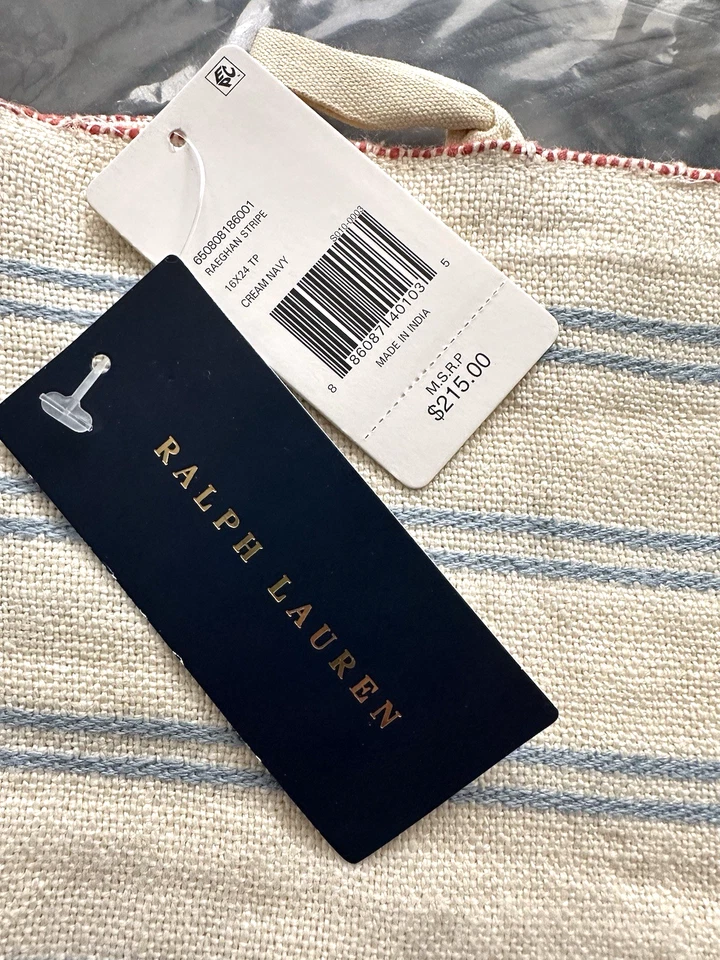 LOTE 4 fundas de almohada de lino a rayas Raeghan HOME RALPH LAUREN HOME NUEVAS CON ETIQUETAS $215 crema 16x24 Foto 2 de 4