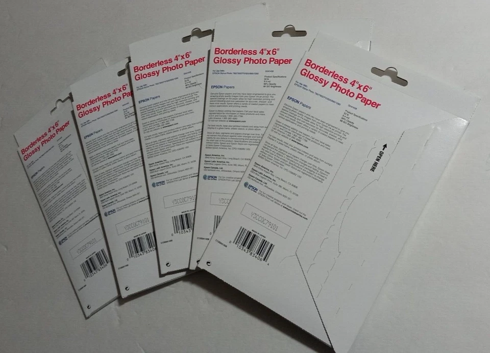 Epson Borderless 4"x6" Glossy Photo Paper S041458 5 Packs 20 sheets each Sealed - Image 2 of 2