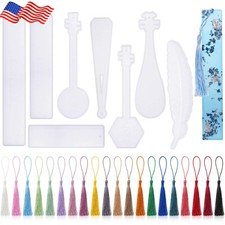 8PCS Bookmark Resin Molds with 60 Colorful Silky Tassels Silicone Epoxy Mold DIY