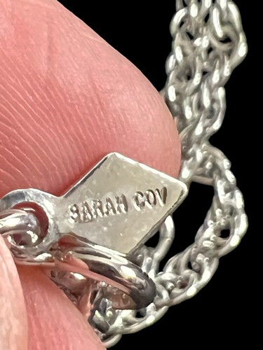 Vintage SARAH COVENTRY Circle Pendant Necklace 23” Chain Silver Tone - Picture 4 of 7