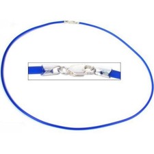 Rubber Cord Necklace Silver Clasp Blue String 16"