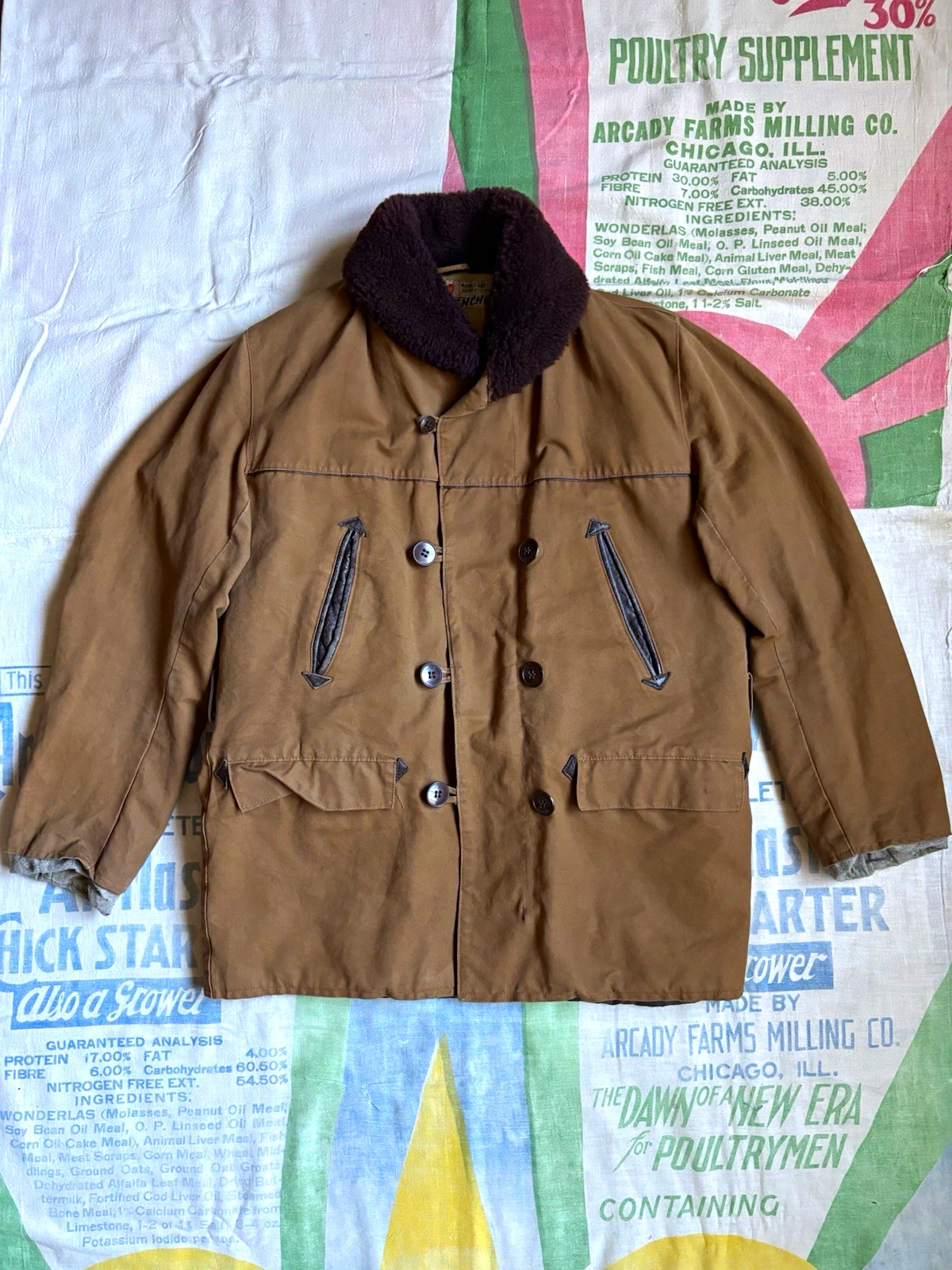 Vintage 60’s French Canadienne Brown Canvas Barnstormer Jacket Medium Shearling image 1