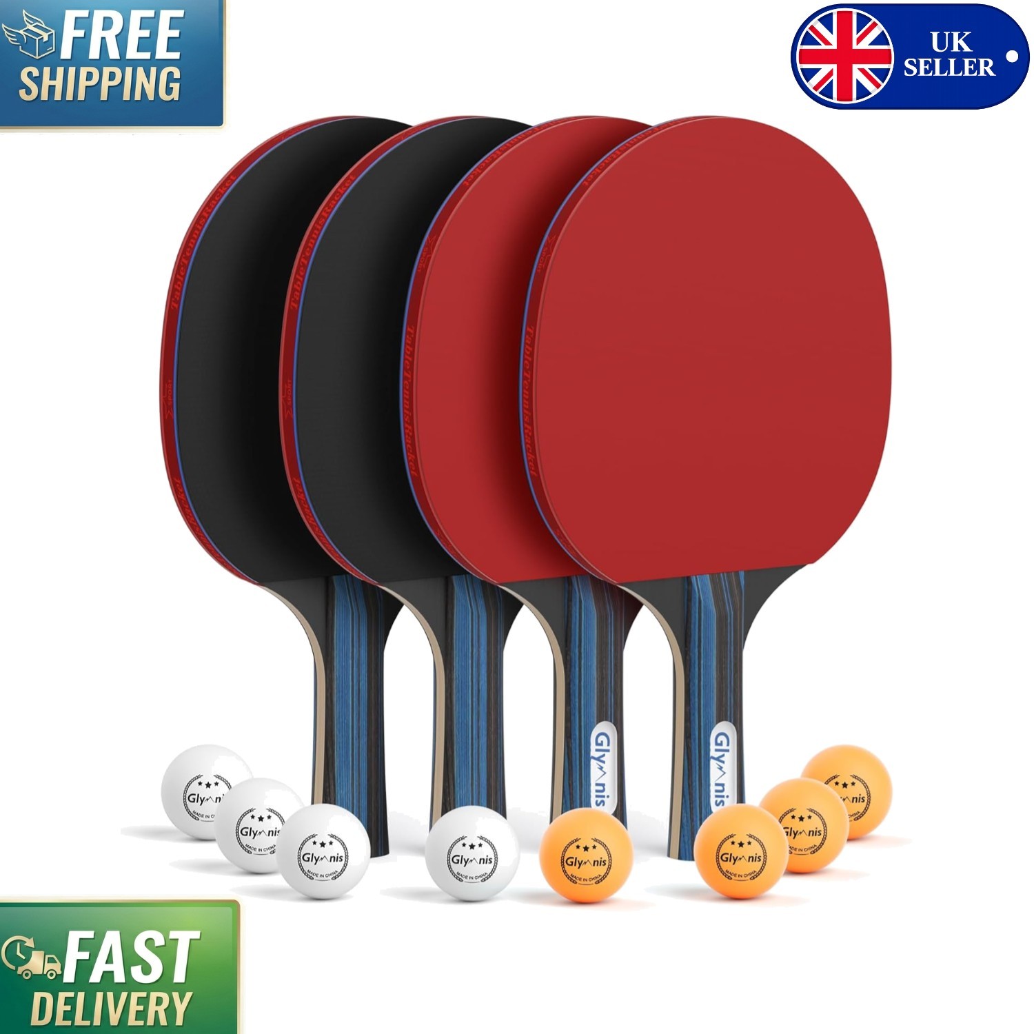 Table Tennis Set: 4 Paddles & 8 Balls with Portable Storage Case