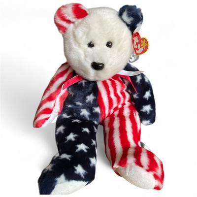 Vintage TY Beanie Babies Beanie Buddies ''Spangle'' the American Bear, 1999.