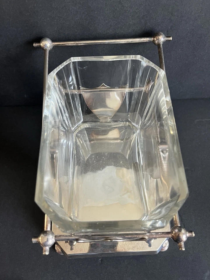 Antiguo 1848 Alex.Katsch Plateado Vidrio Escudo Tapa Cubo de Hielo Tarro de Galletas - Usado en Excelente Condición Foto 2 de 4