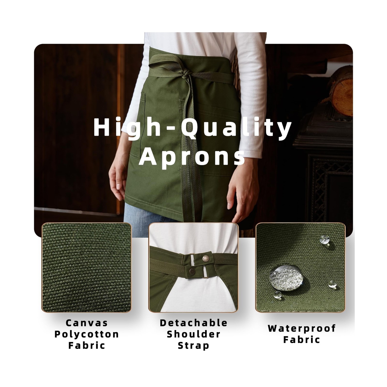 Unisex Waist Apron Half Bistro Apron Server Aprons with Pockets Waterproof 42... image 3