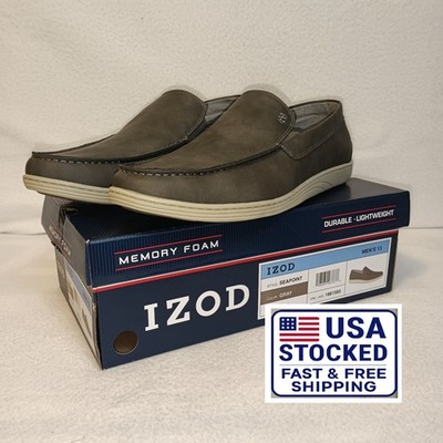 Men s 13 Shoes Slip-On Durable Loafers Seapoint Gray Memory Foam IZOD NIB