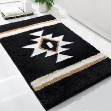 Boho Western Aztec Black Bathroom Rugs - Non-Slip Bath Mat for Home Decor