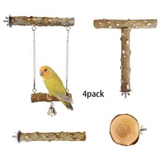 Cage Parrot Perch 4 Pcs Parrot Wooden Stand for Lovebirds Cockatiels Hammock