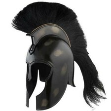 Medieval Achilles Trojan Helmet Myrmidon 18ga Carbon Steel Black Plume Armor