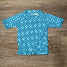 Ruffle Butts Baby Girls Blue Polka Dot Rash Guard Swim Top 18-24 Months