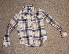 George Men's Ivory Blue Brown Cotton Flannel Plaid Button-Up Shirt S 34-36