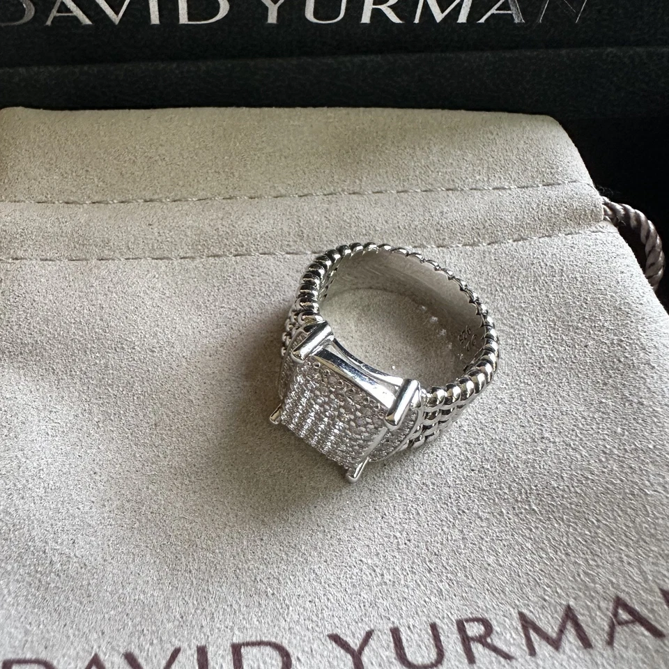 David Yurman Sterling Silver 925 16x12mm Wheaton Pave Diamond Ring Size 7 - Image 2 of 4
