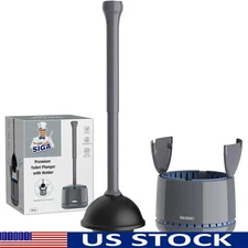 Heavy Duty Toilet Plunger Set Ergonomic Handle Ventilated Holder Bathroom Tool