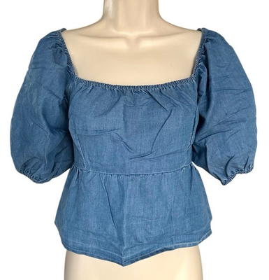 #ad #ad Sim amp; Sam Junior#x27;s Balloon Half Sleeve Crop Top On Off Shoulder Sz XL Denim Blue $16.99