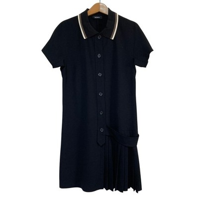 MAX&Co. Short-Sleeve Pleated Shirt Dress, Size 40, Black Women USED