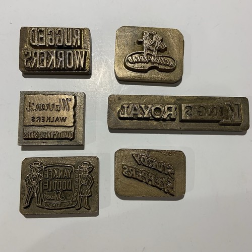 Zapatos de fabricación de trabajo de cuero estampillas de bloques de publicidad de latón vintage - Imagen 1 de 18