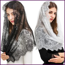 White Black Lace Veils for Church Catholic Mantilla Head Covering Bridal Women