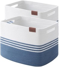 2 Pack 42L Cotton Rope Storage Baskets Blanket Toy Laundry Bins Navy