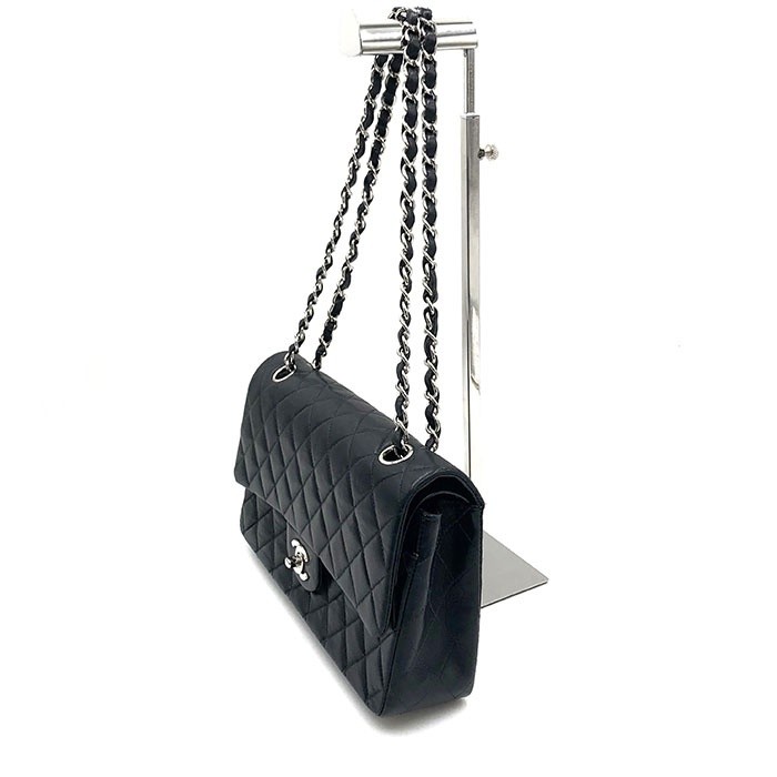 Chanel Matelasse Quilted Lambskin Chain CC Logo Bag Black Silver I0305Bq00366-Bb