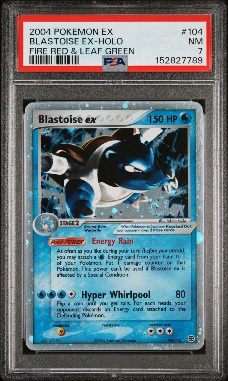2004 POKEMON EX FIRE RED & LEAF GREEN#104 BLASTOISE EX-HOLO PSA 7 SWIRL NEW CERT